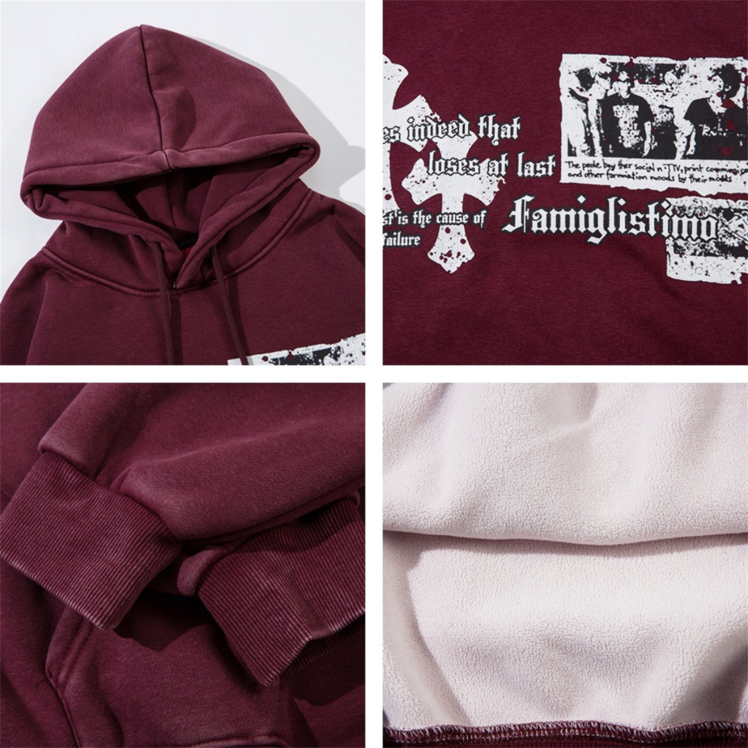 Washed Letter Print Fleece Lining Pullover Hoodie