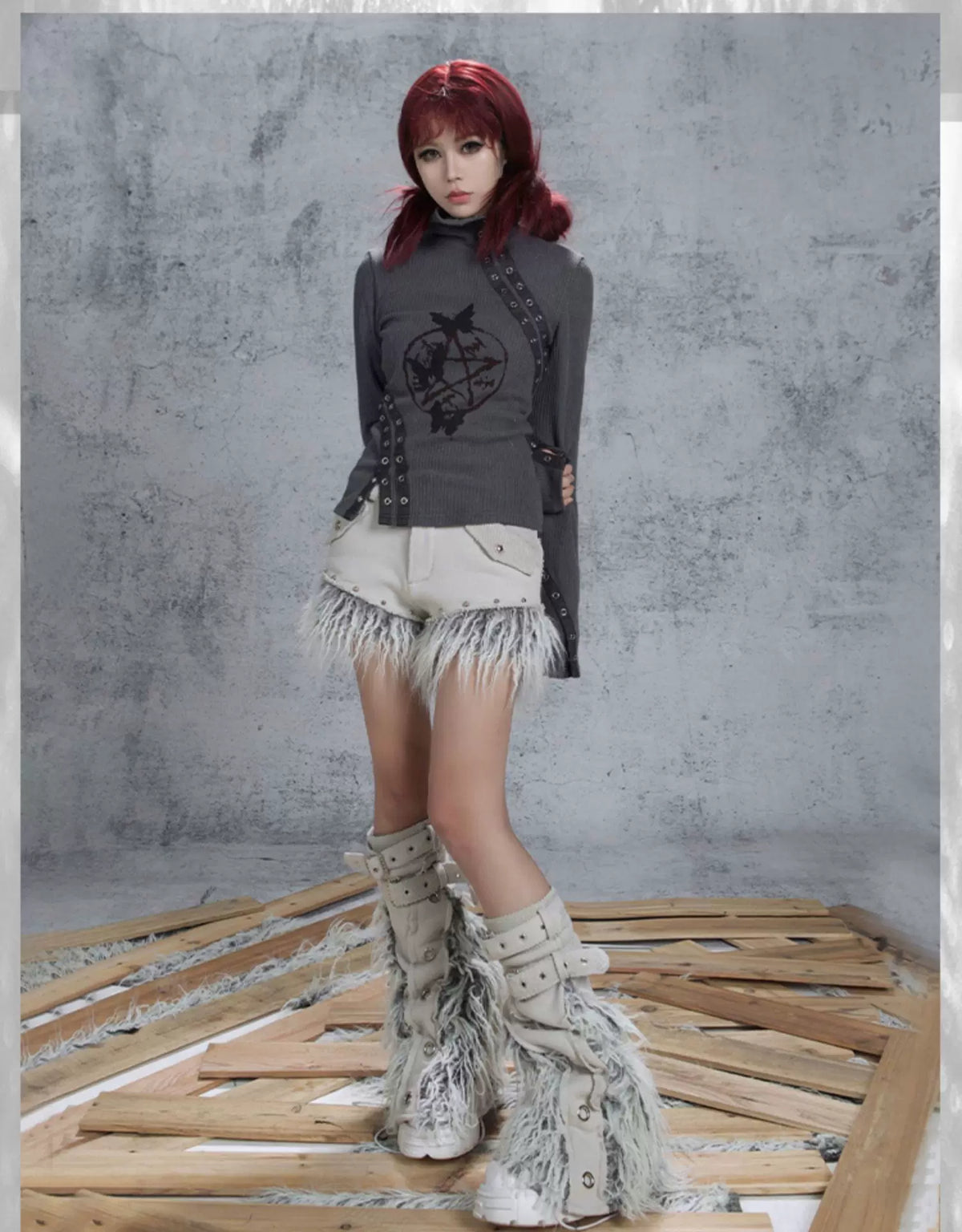 Patchwork Heavy-Duty Punk Short Pants & Leg Cover
