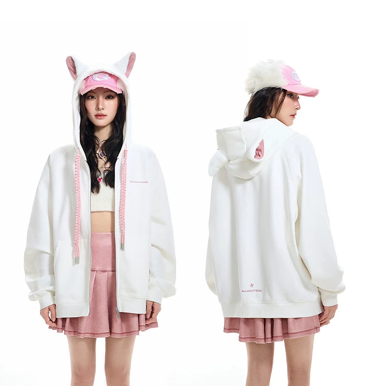 Ear Fleece Oversize Zipper Hoodie