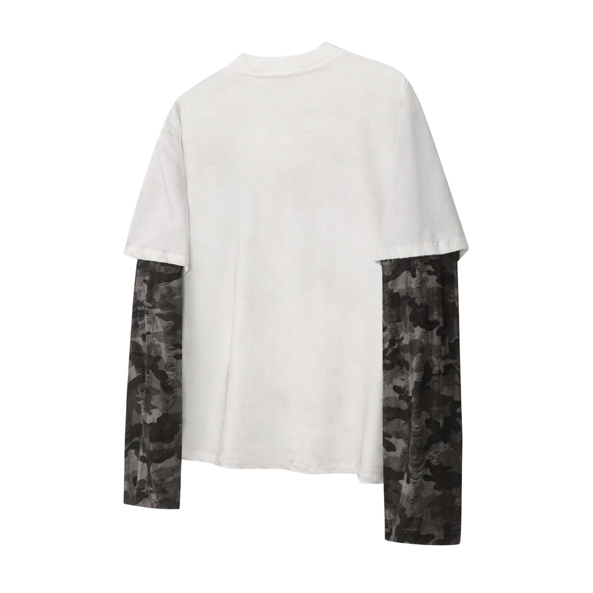 Fake Layered Camo Letter Print Washed Long Sleeve T-Shirt