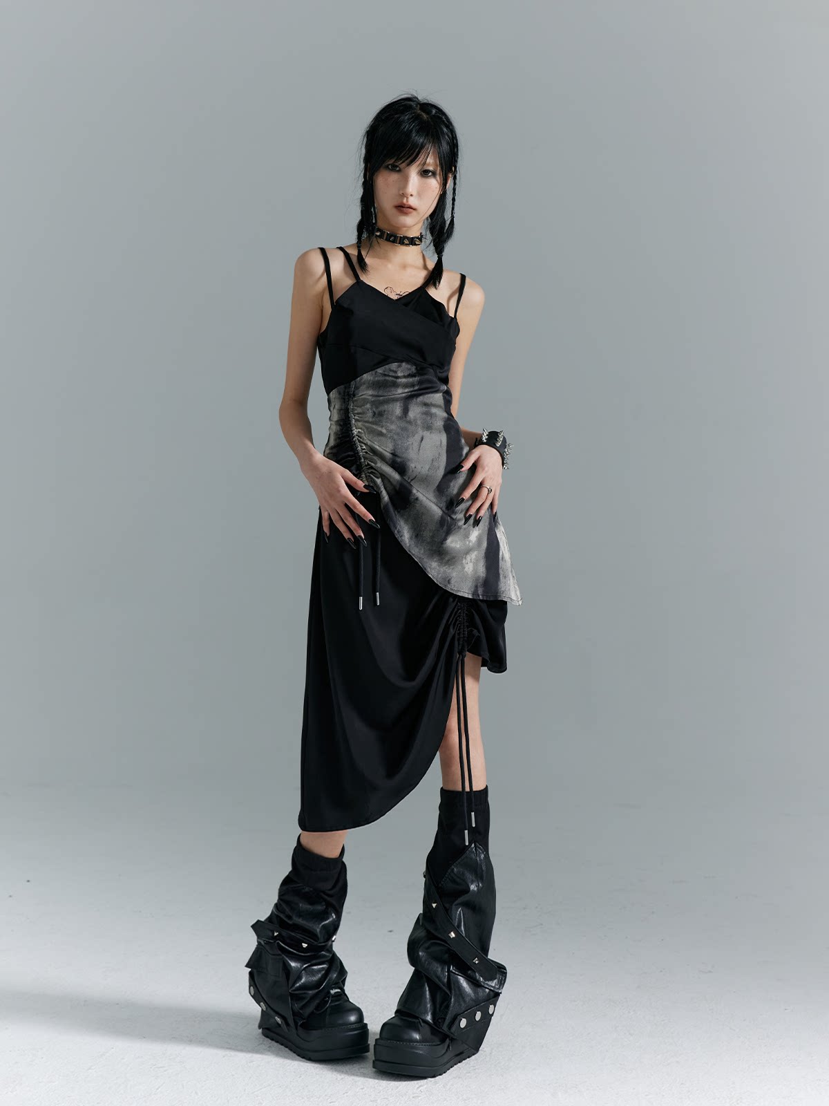Drawstring Asymmetrical Hem Camisole Midi Dress