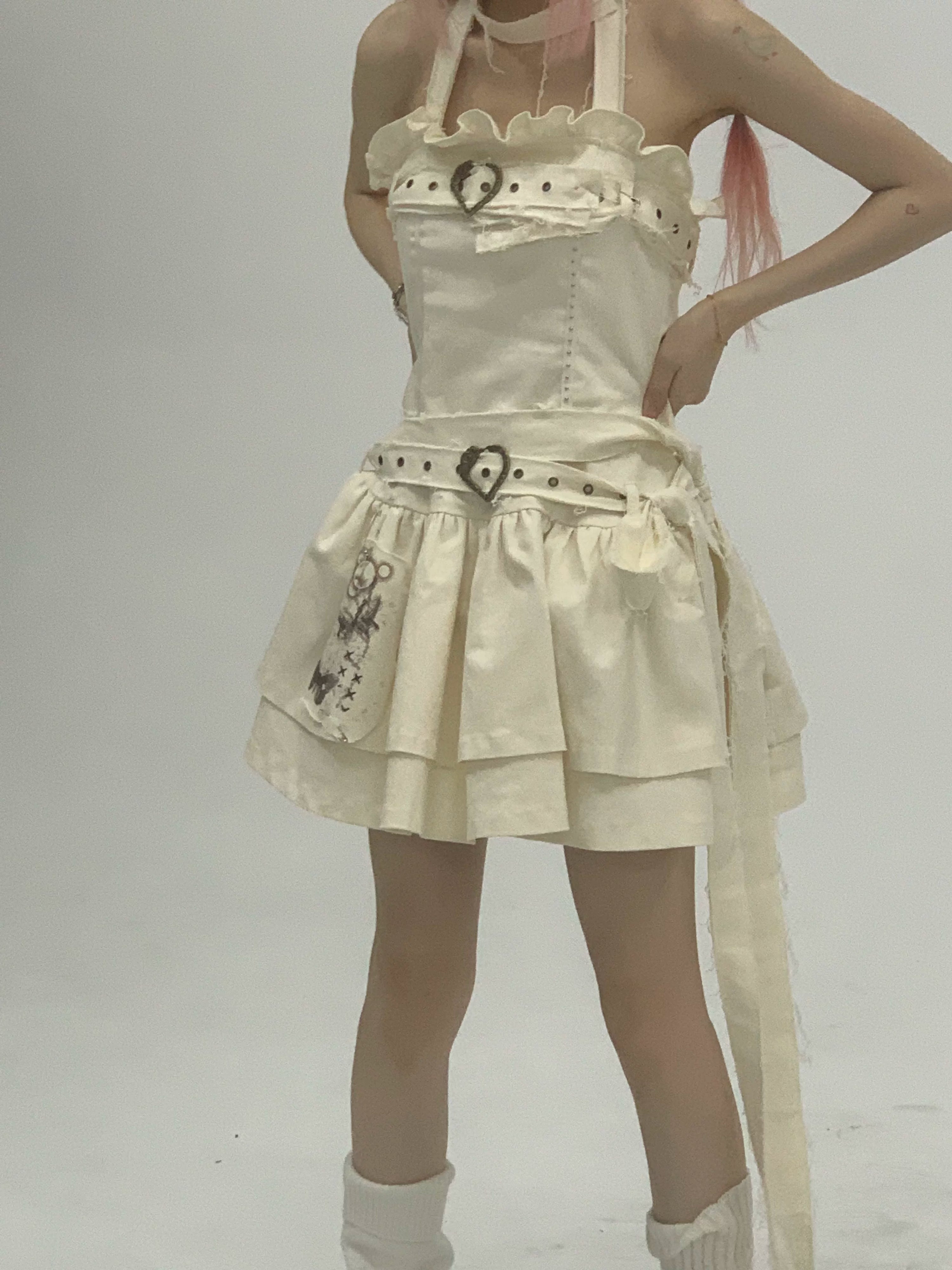 Halter Rivet Ruffle Tiered Dress