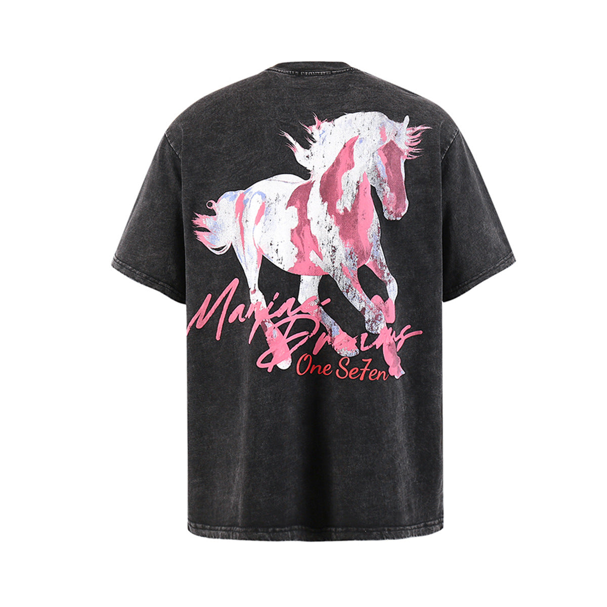 Washed Graphic Horse Print Short Sleeve T-Shirt