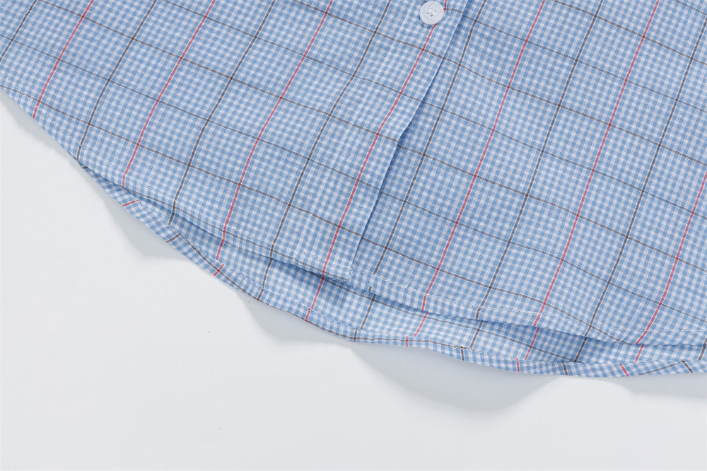 Cartoon-Embroidered Plaid Button-Up Shirt