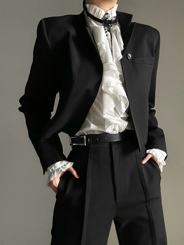 Ruffled Slim Shirt & Necklace