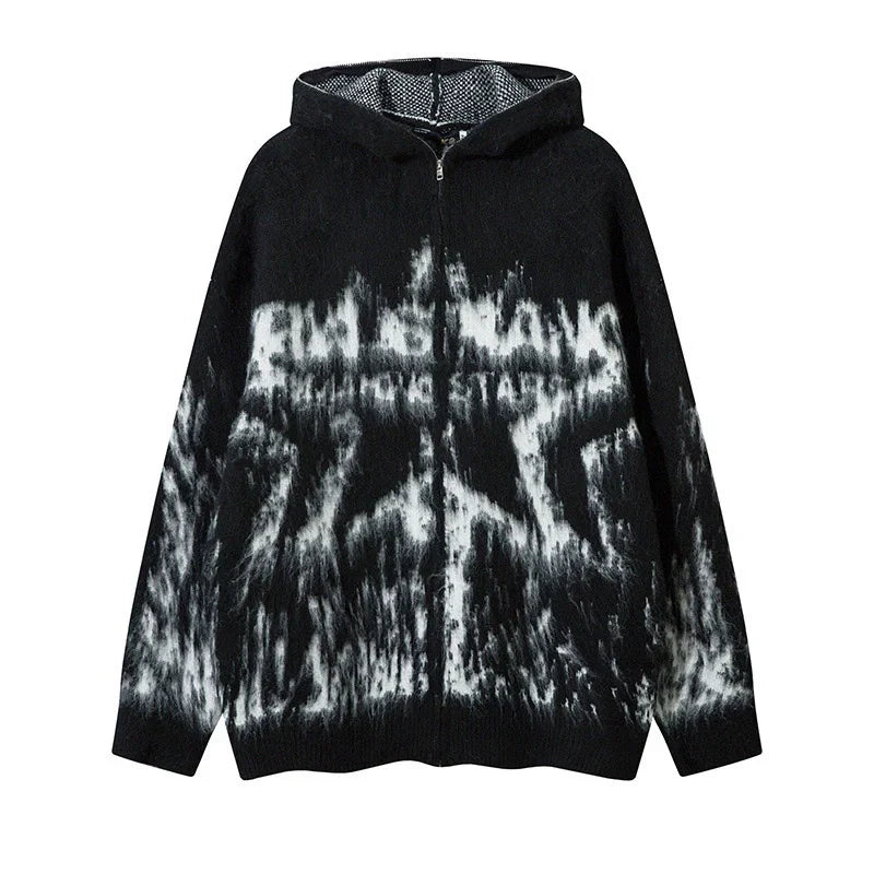 Oversize-Strickjacke mit Kapuze und Zottel