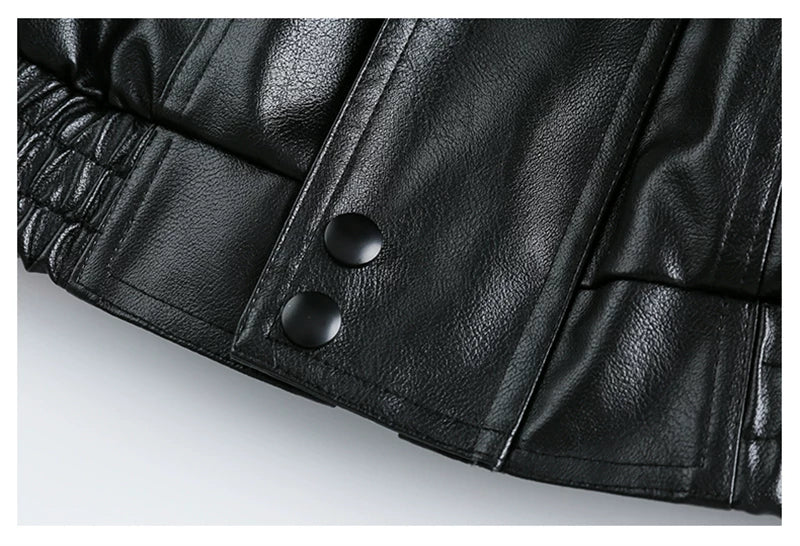 Oversized Standing-Collar PU Leather Jacket