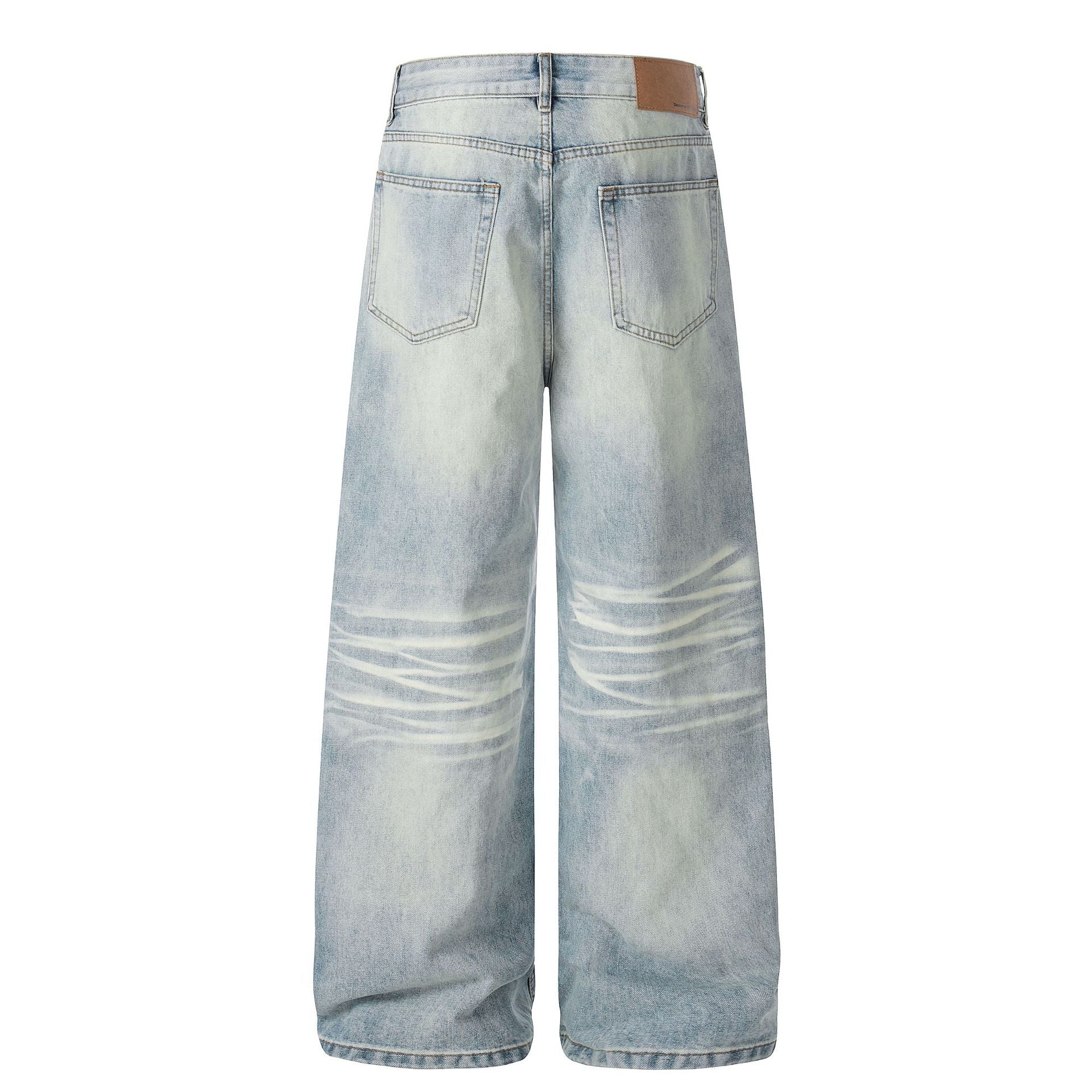 Washed Whisker Wide Leg Denim Jeans
