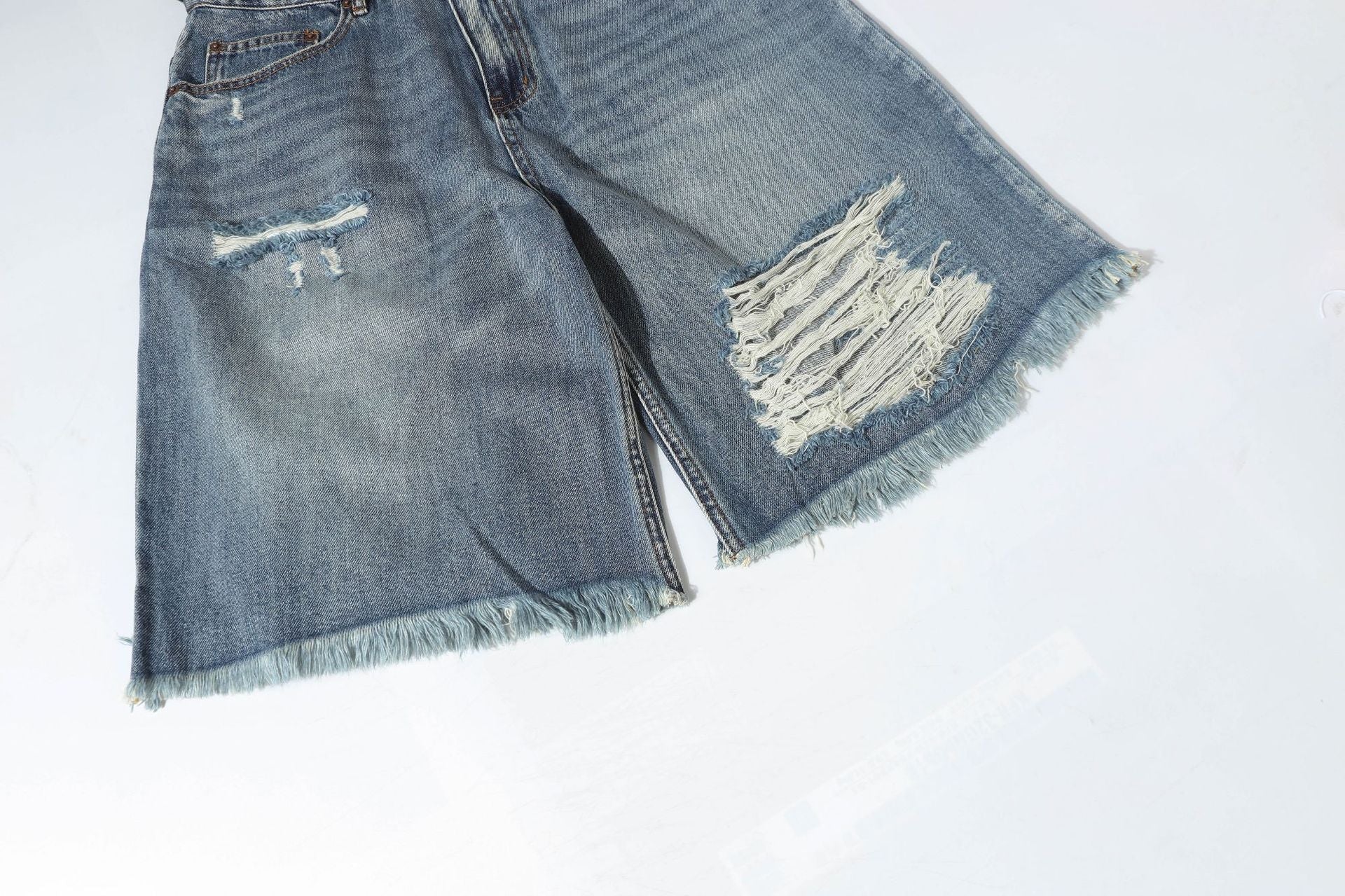 Washed Damage Denim Jort