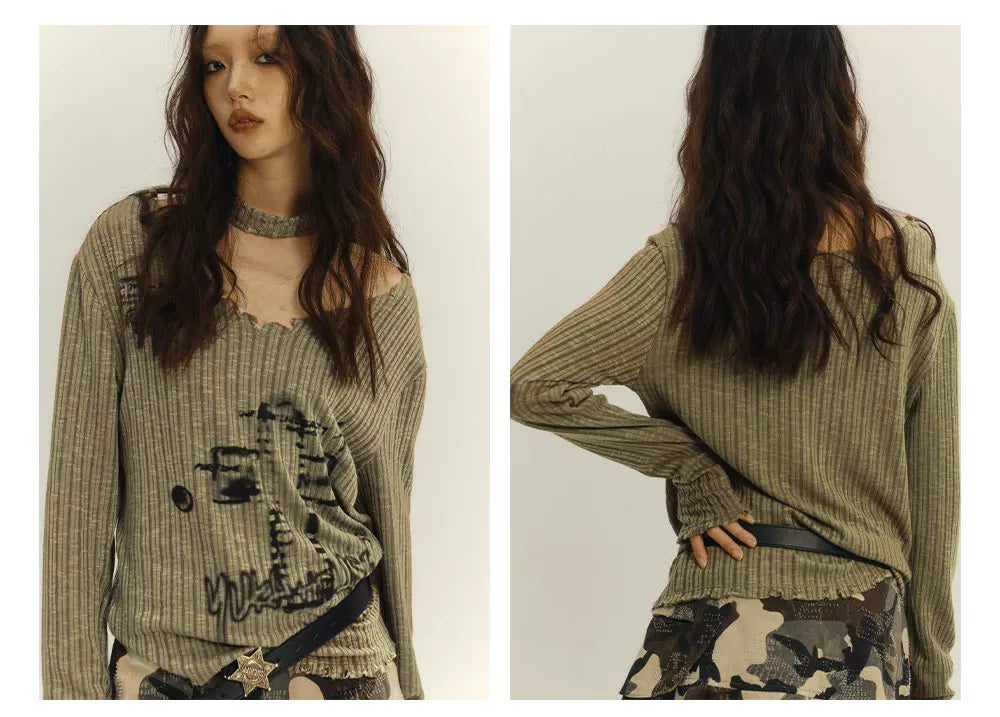 Slim Fit Graphic Design Thin Knit Sweater