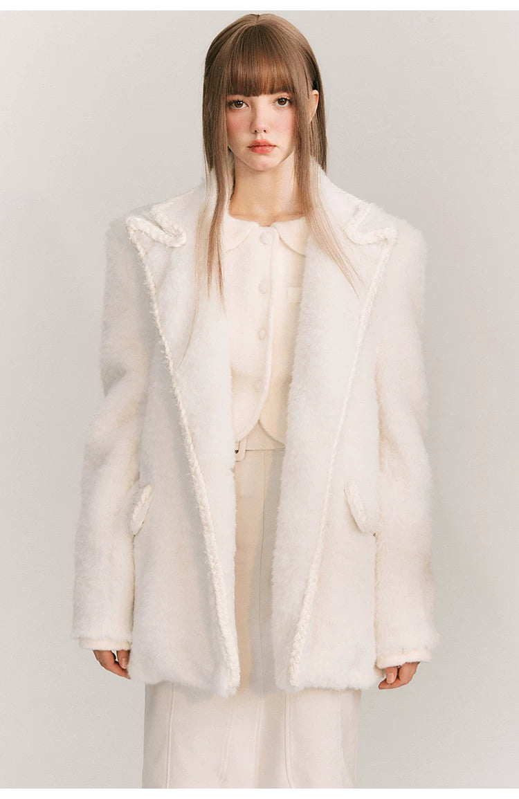 Loose Plain Fake Woolen Jacket