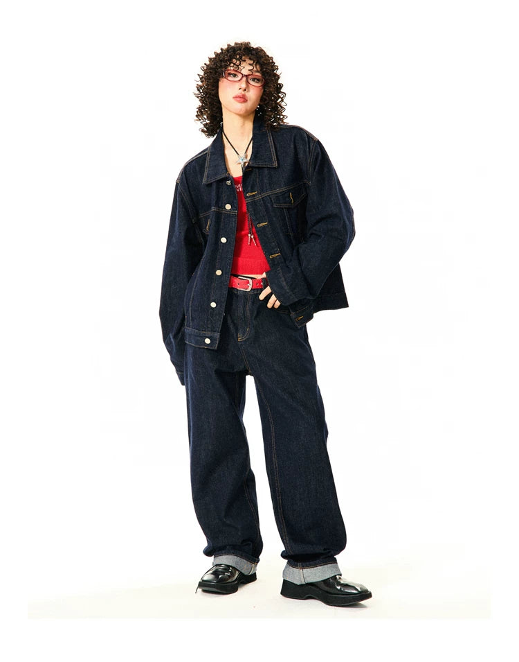 Button Oversize Denim Jacket & Wide Leg Denim Jeans Setup
