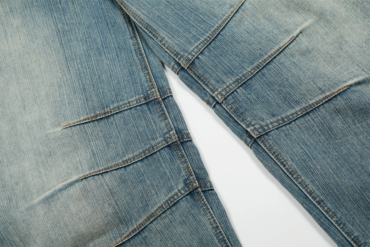 Washed Pleats Curved Denim Jeans