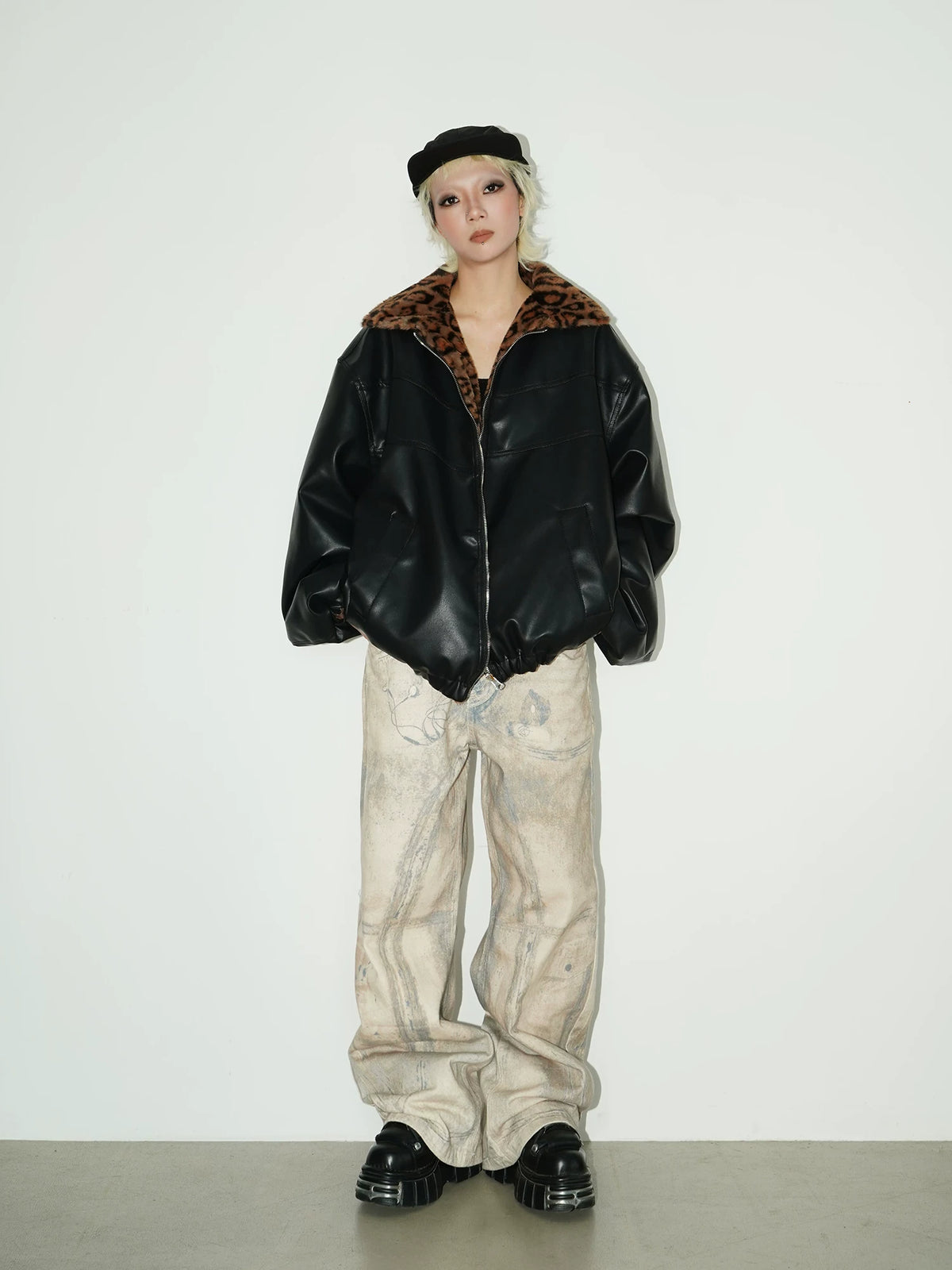 3D Graffiti Print Wide Leg Denim Jeans