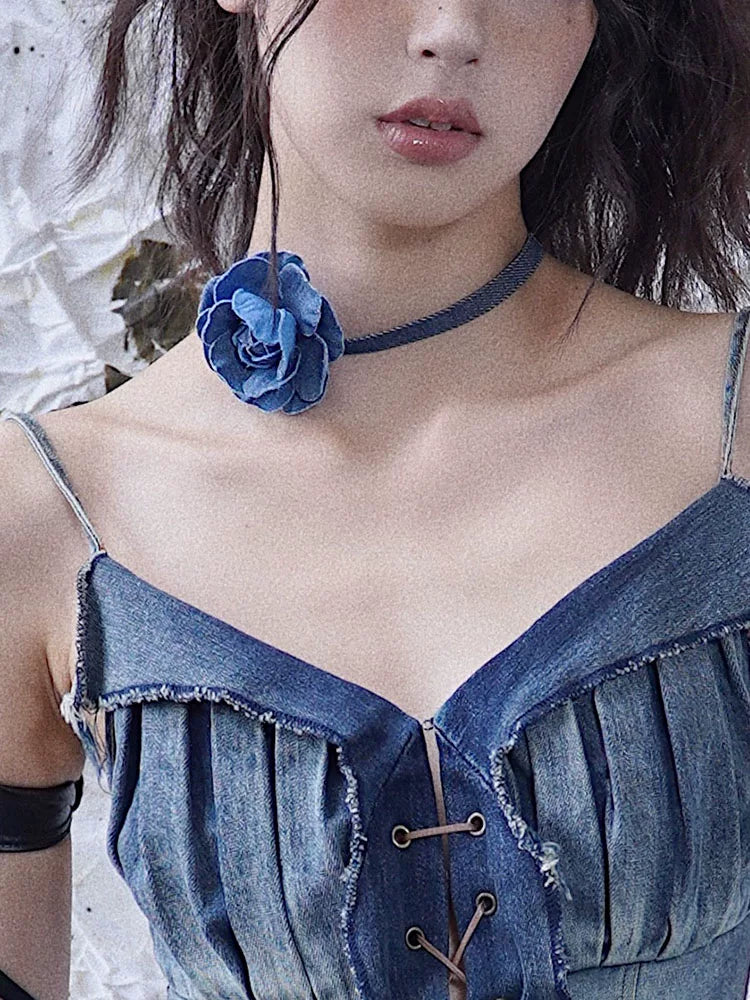 Denim Rose Necklace