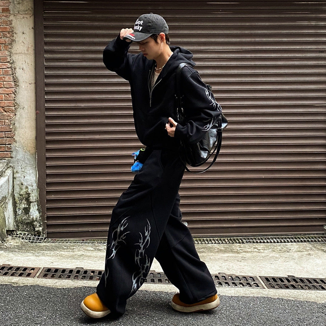Thorn Print Zipper Hoodie & Thorn Print Wide Leg Sweatpants Setup