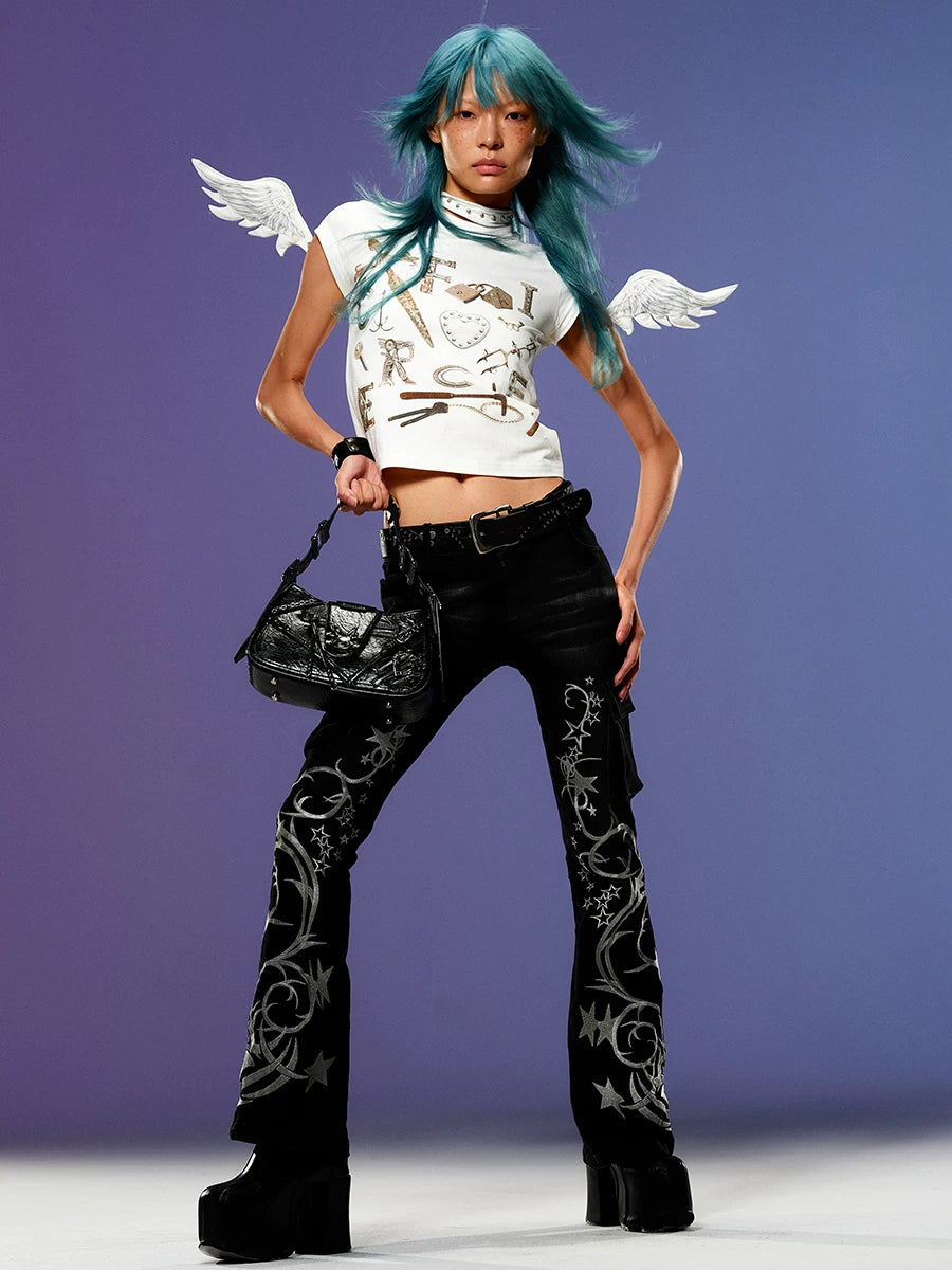 Star Embroidery Denim Jeans