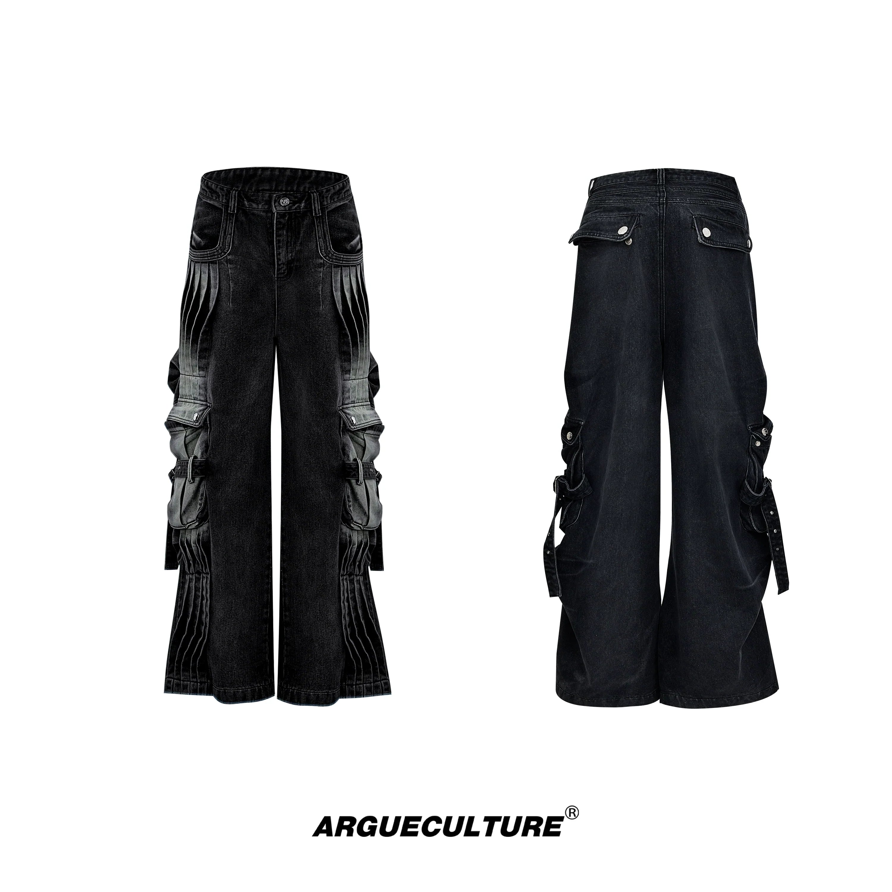 Heavyweight Zipper Denim Hooded Jacket & Wide Leg Denim Jeans Setup
