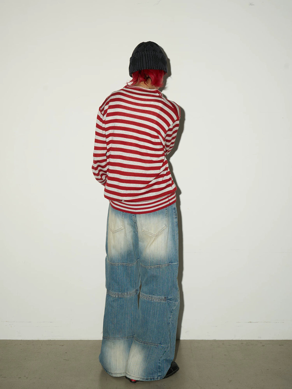 Contrast Stripe Wool Knit High-Neck Cardigan