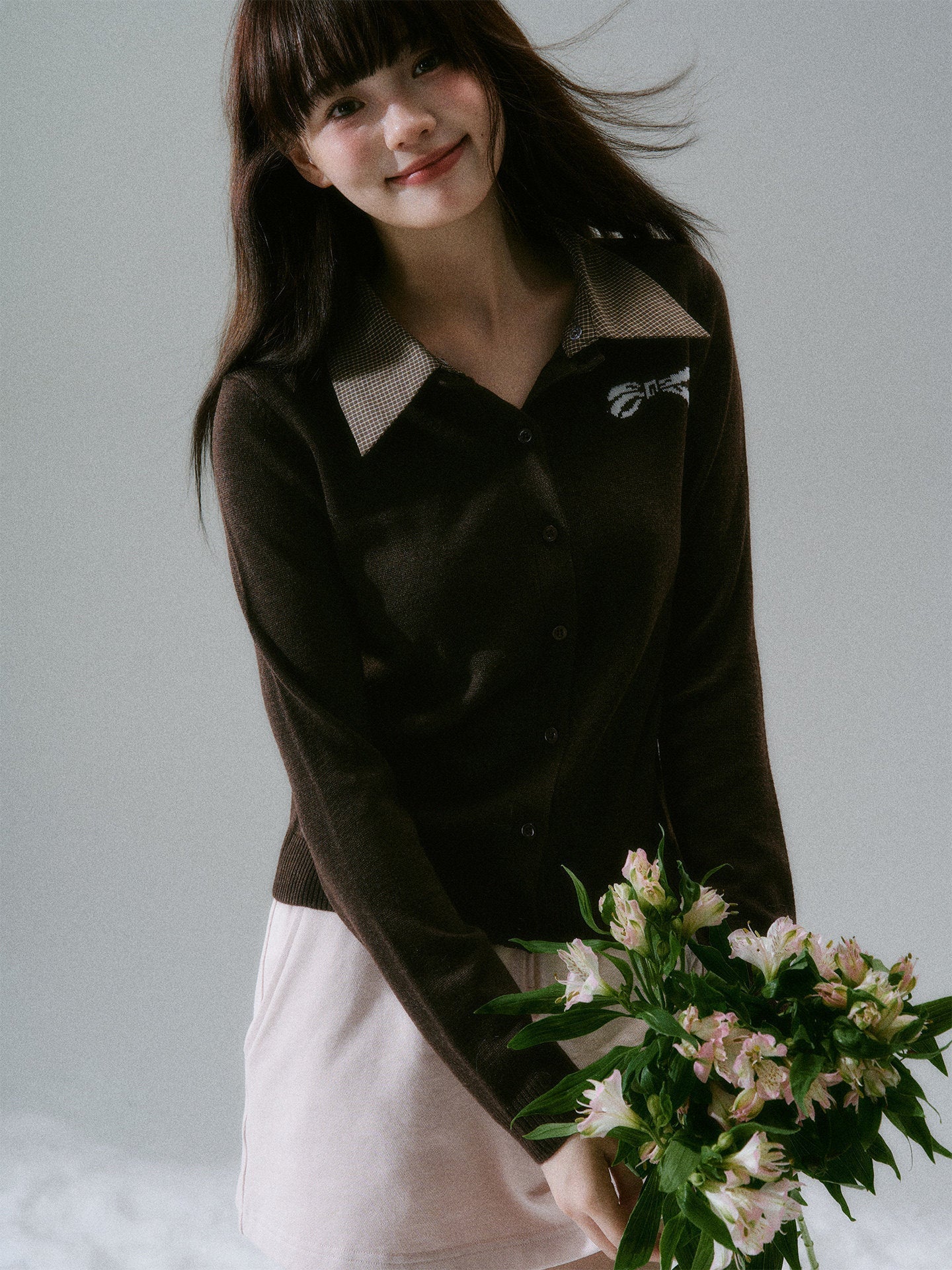 Shirt Collar Wool College Knit Cardigan