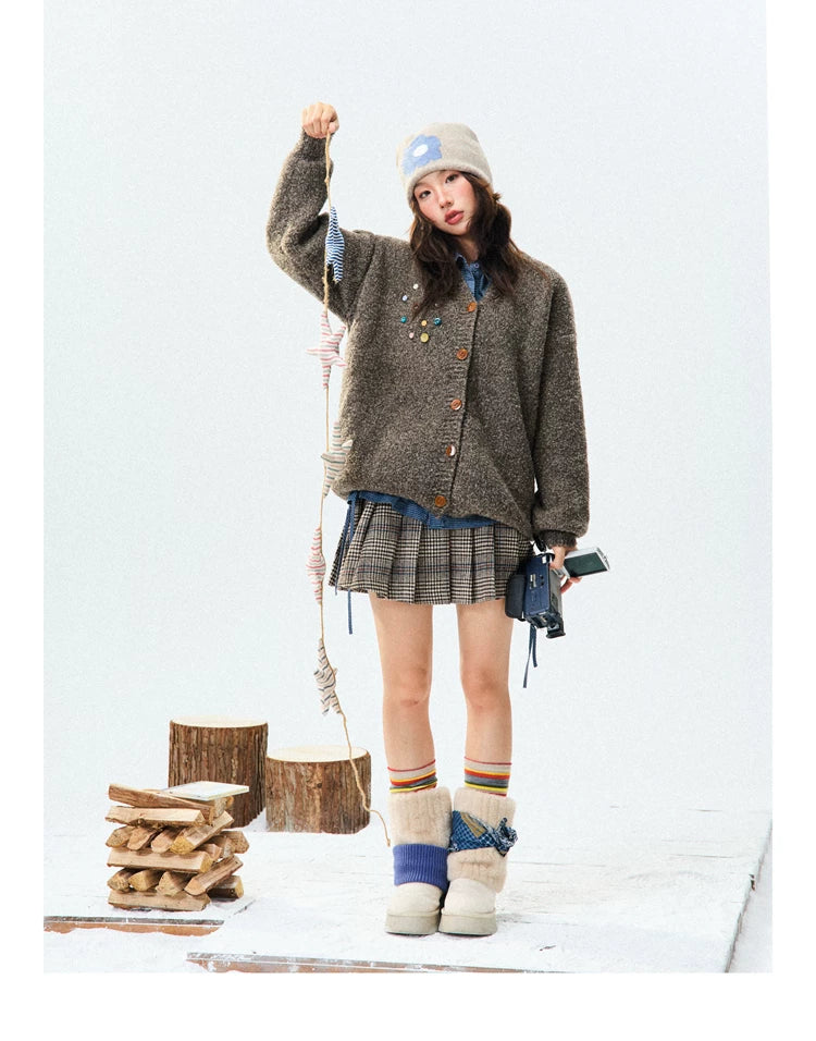 Crew Neck Button-Up Knit Cardigan