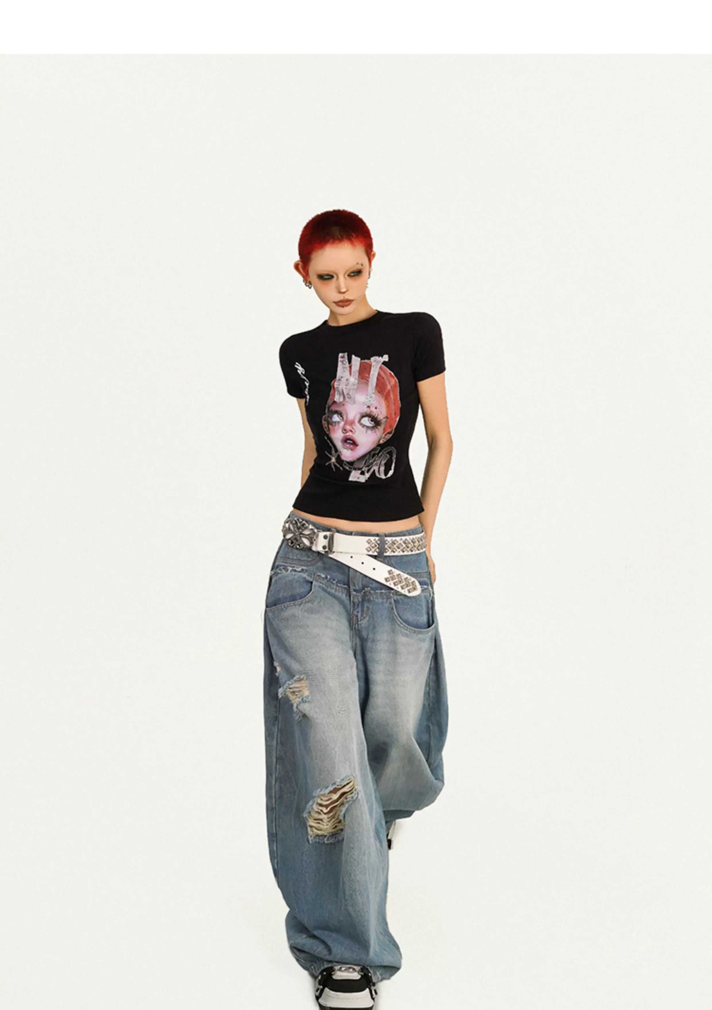 Portrait Print Fitted Short Sleeve T-Shirt