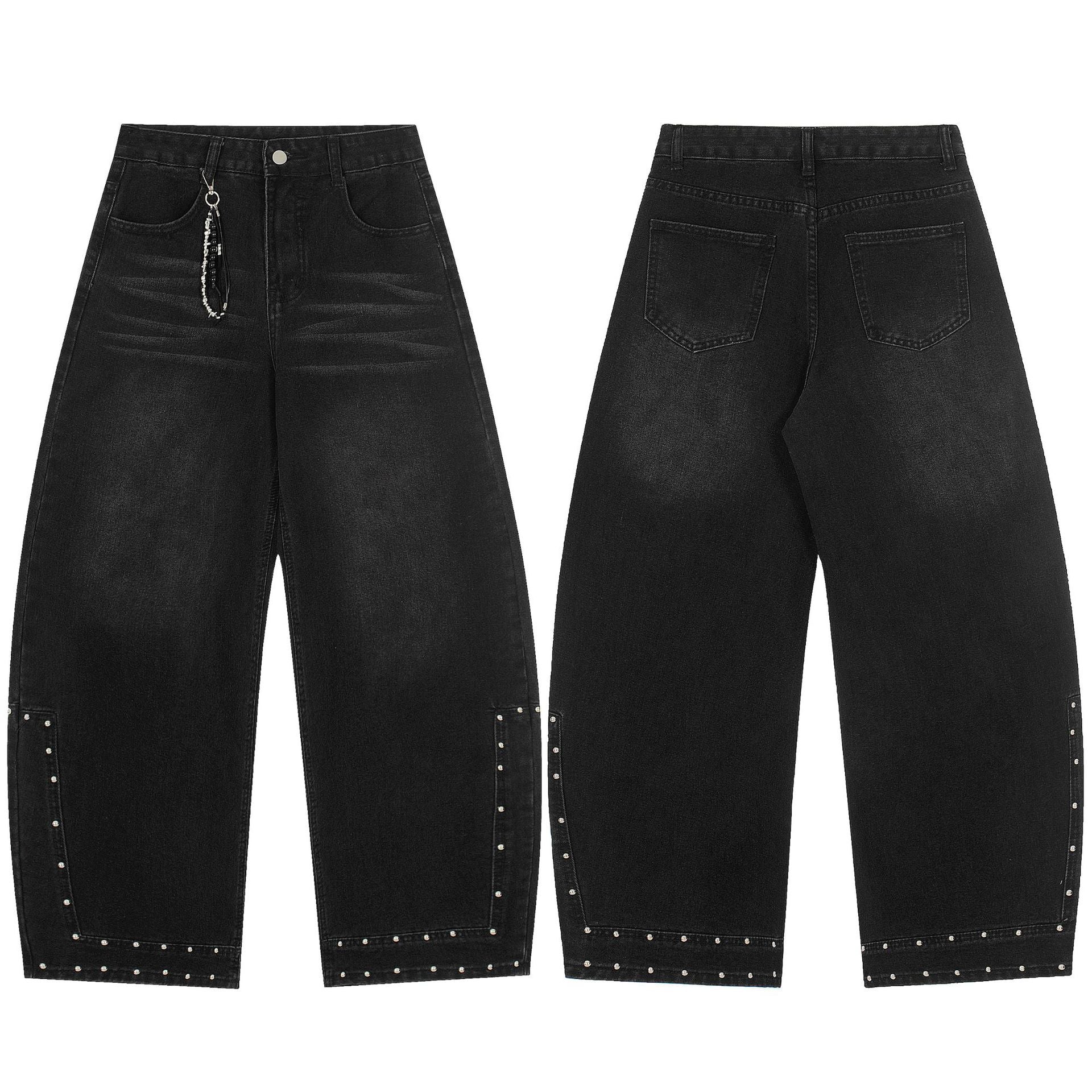 Washed Studs Detail Wide Leg Denim Jeans