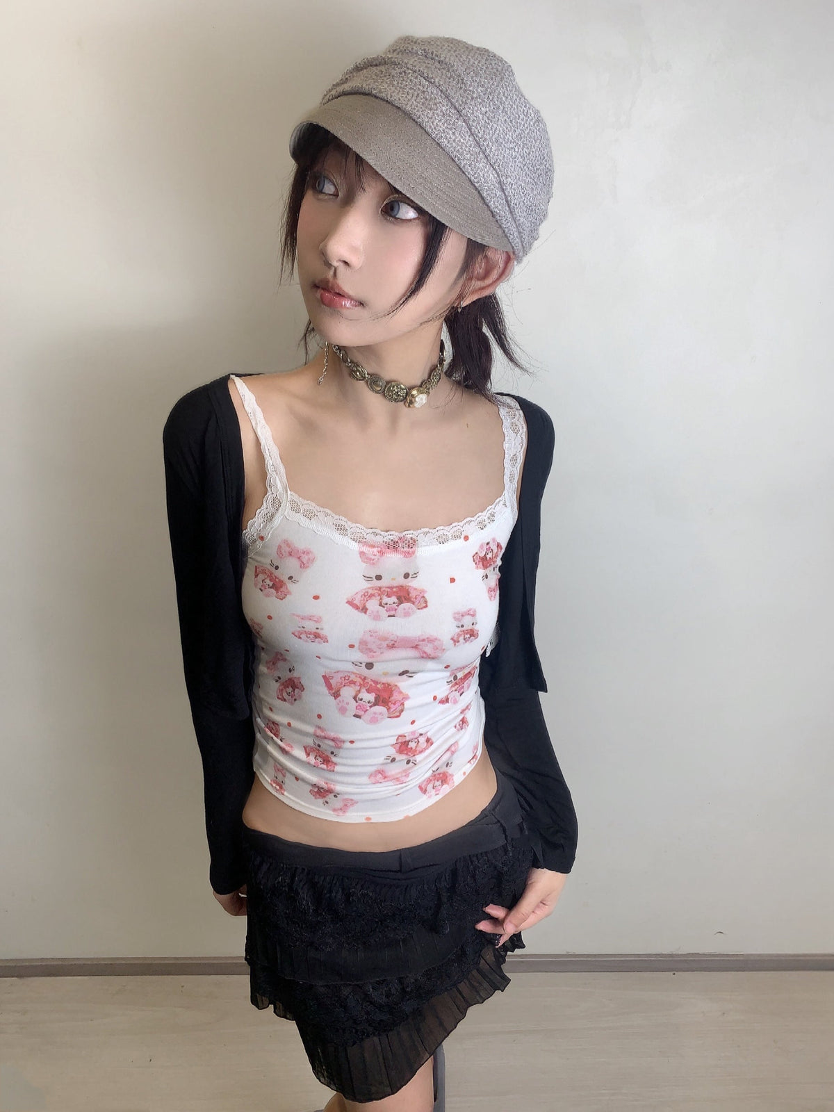 Polka Dot Cat Lace Tank Top