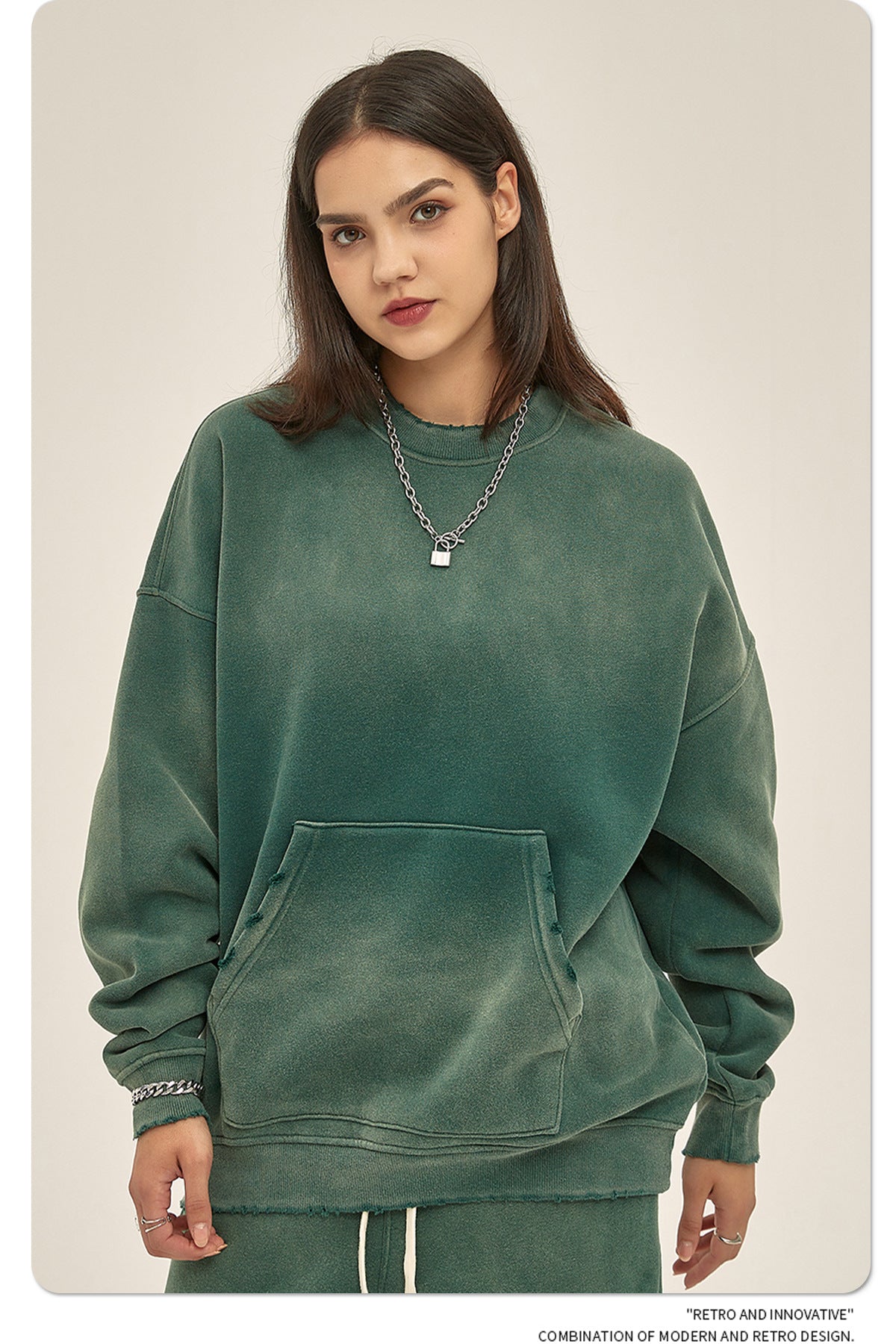Fleece Lining Spray-dye Damage Oversize Sweatshirt