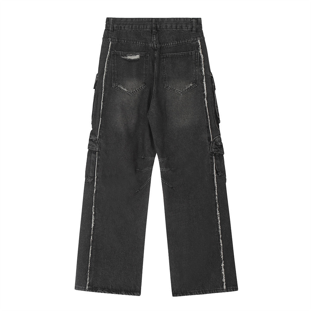 Distressed Denim Cargo Pants