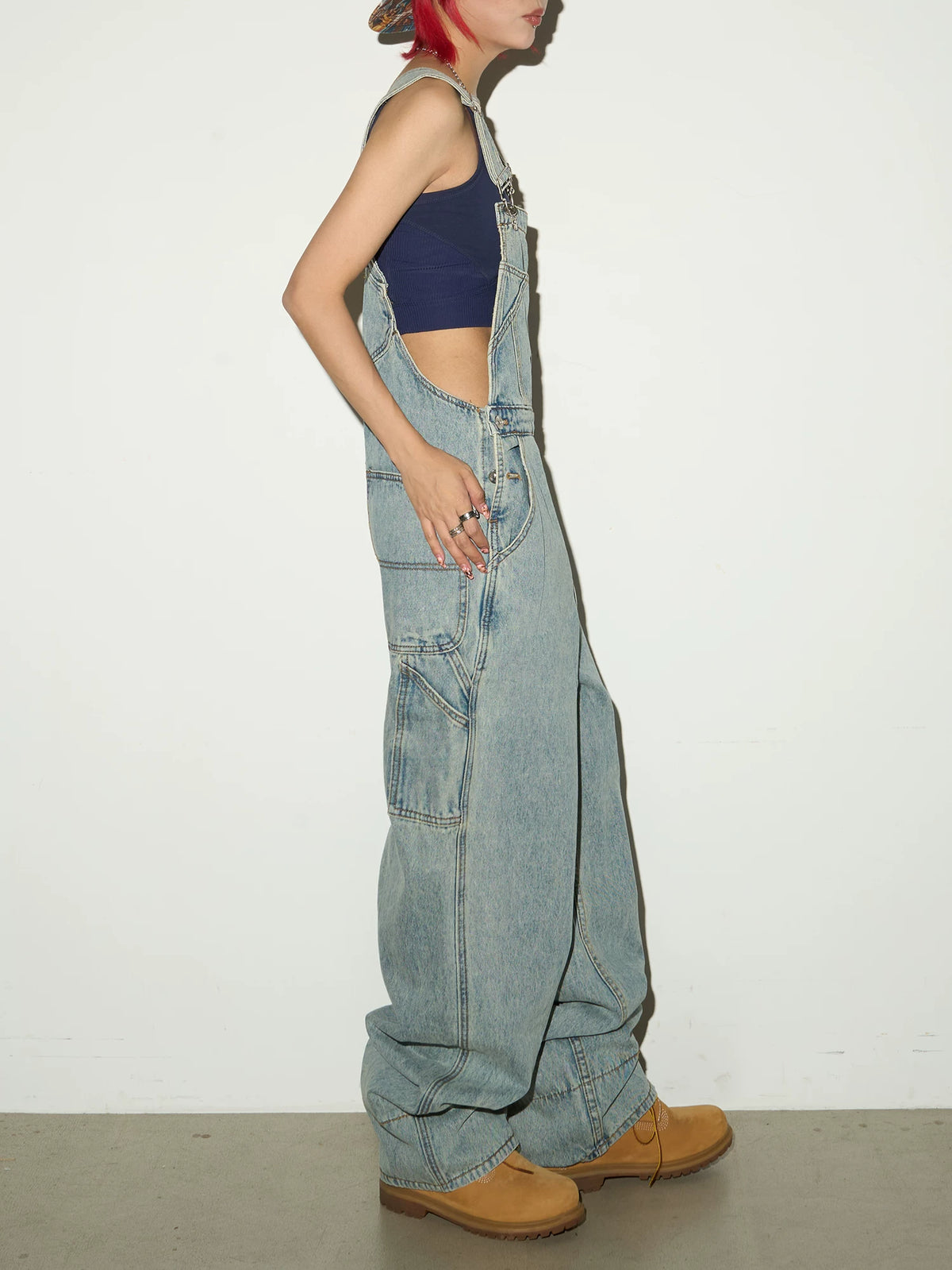 Washed Wide Leg Denim Overalls