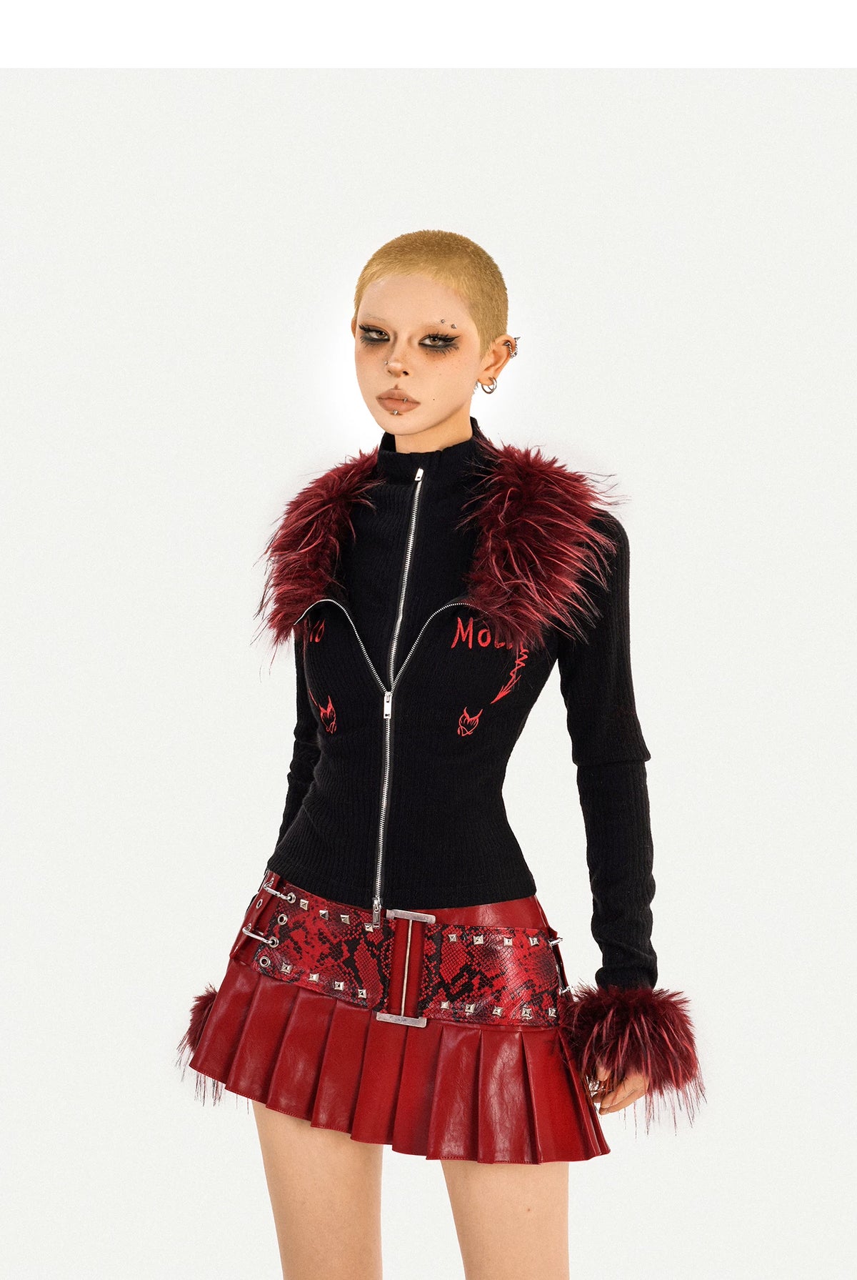 PU Leather Snake Print Short Skirt