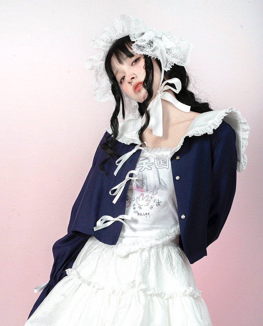 Bow Lace-Up Jacquard Lightweight Jacket