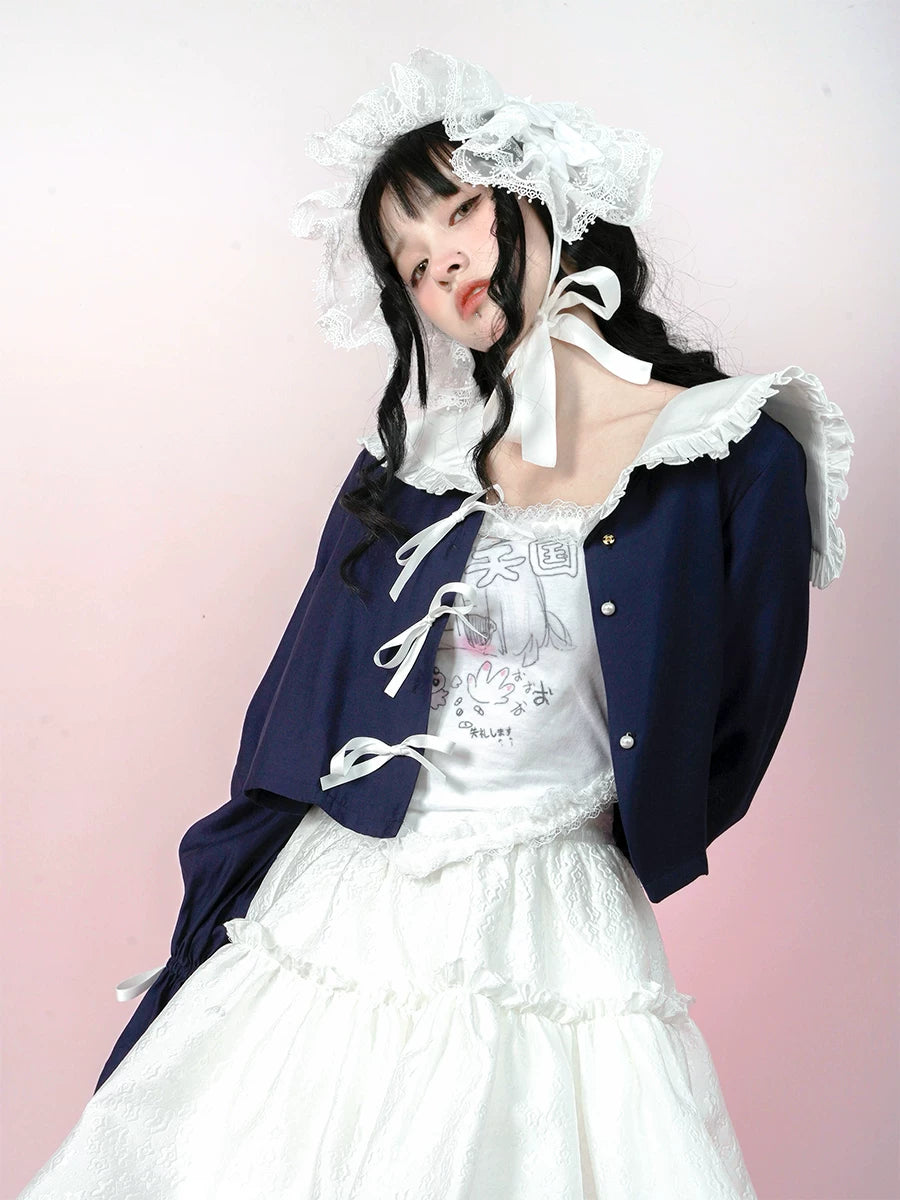 Bow Lace-Up Jacquard Lightweight Jacket