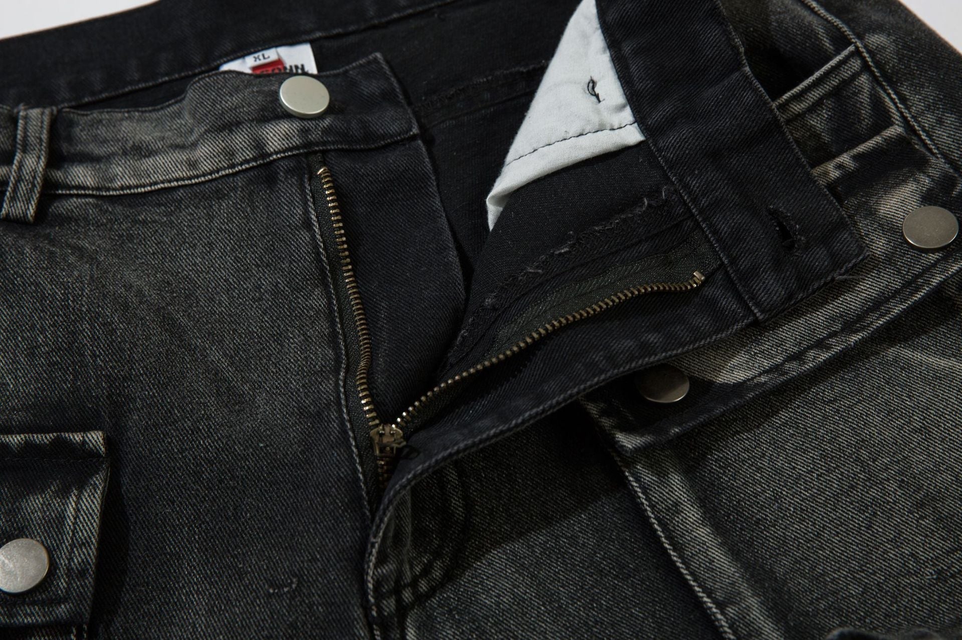 Cargo Pocket Embroidery Wide Leg Denim Jeans