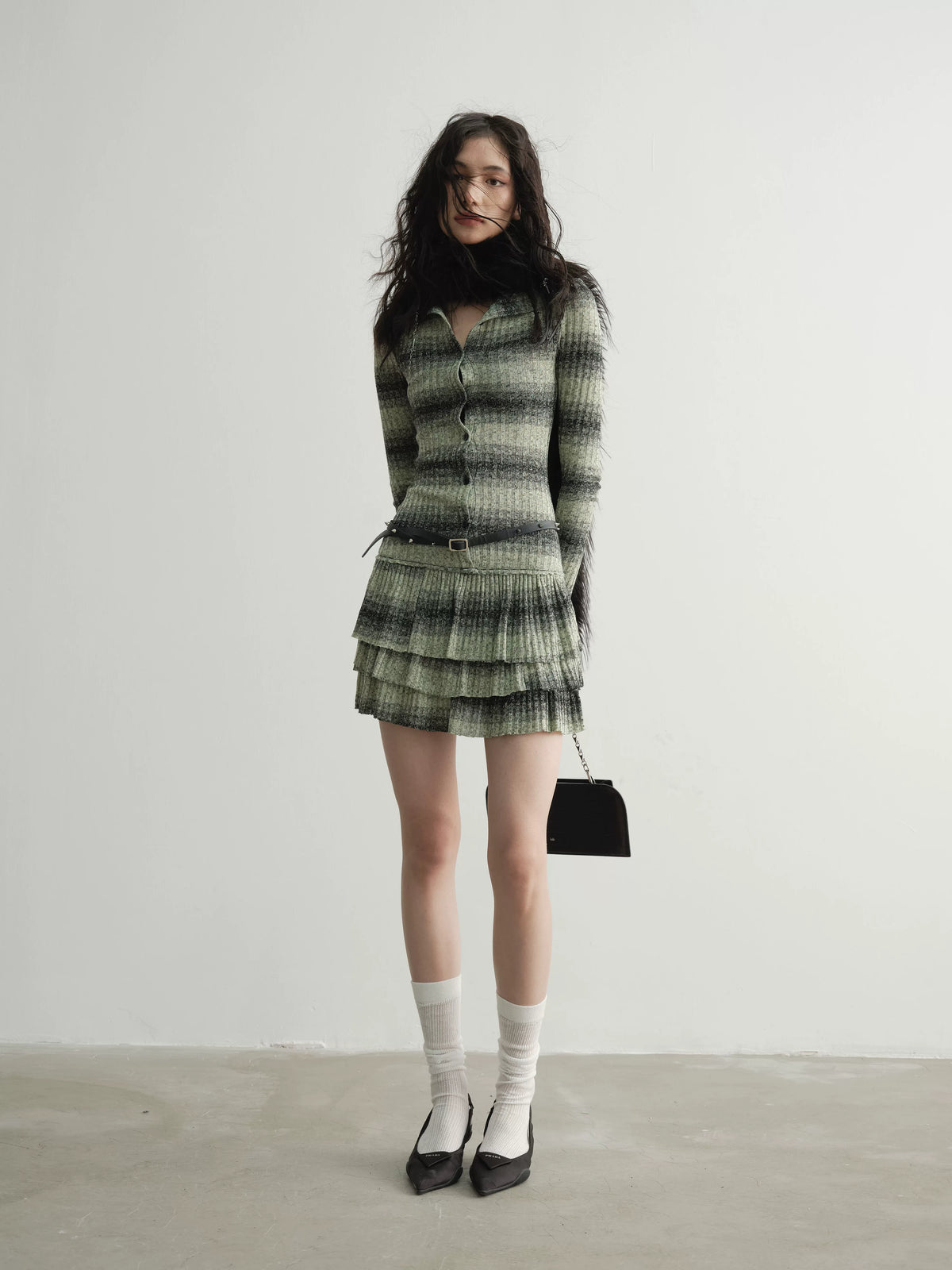 Fake Layered Stripe Ruffle Knit Dress