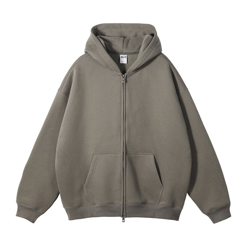 Conjunto de Sudadera con Cremallera de Talla Grande y Pantalones de Chándal Pesados - marrón grisáceo / S / arriba