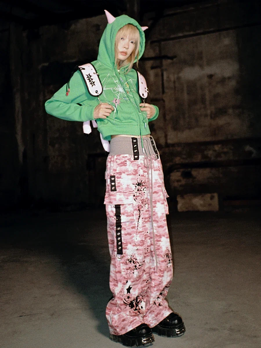 Cracked Print Zipper Hoodie
