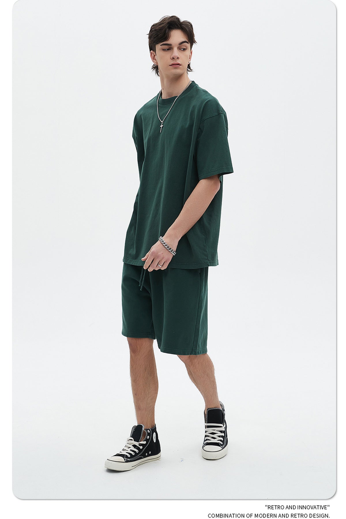 Oversize Washed Short-sleeve-T-shirt & Washed Short Sweatpants Setup