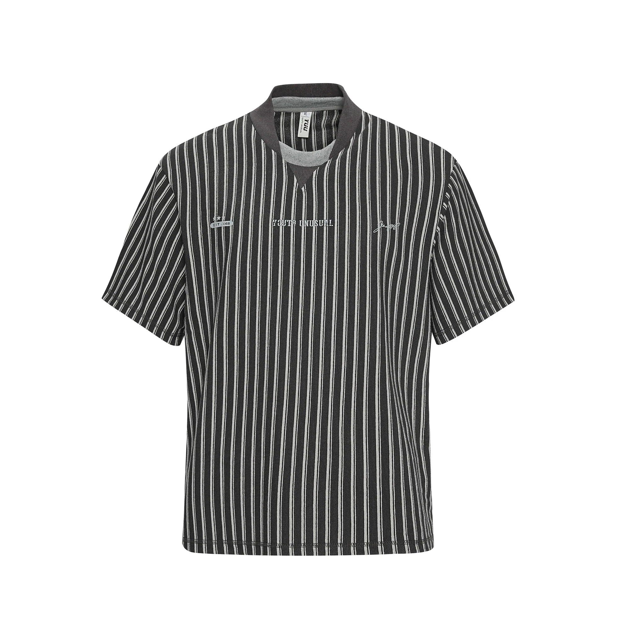 Vintage Fake Two-Piece Design Striped T-Shirt - MADXMARX