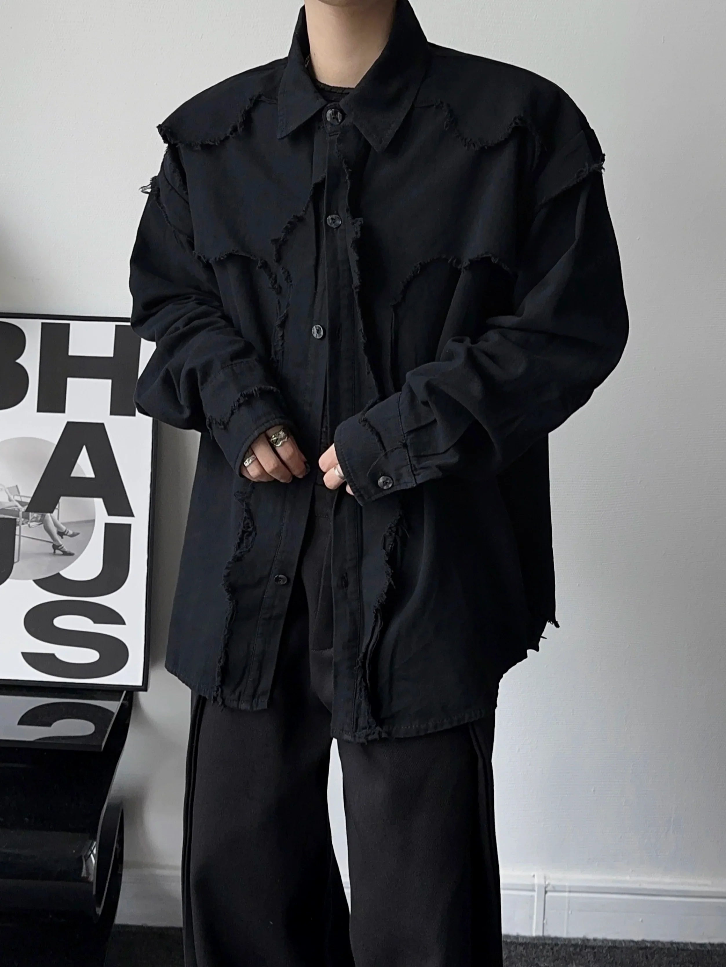Washed Raw Hem Oversize Long Sleeve Shirt