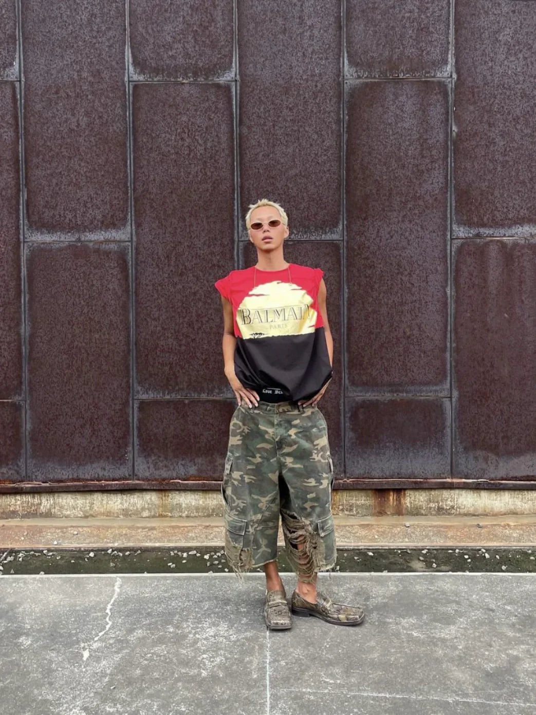 Washed Camouflage Distressed Short