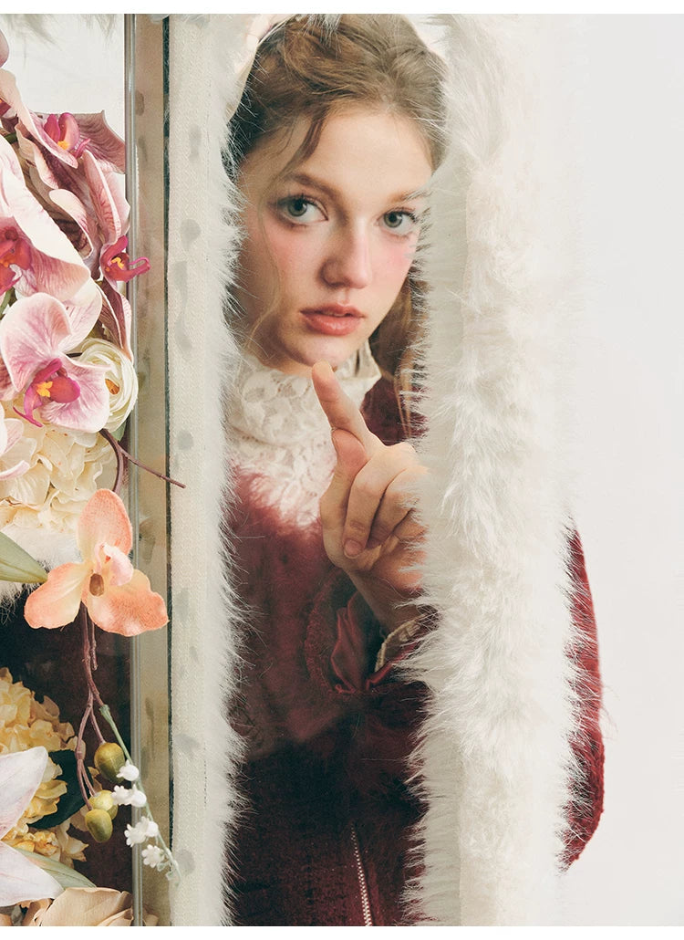 Fur Jacquard Zipper Jacket & Short Skirt Setup