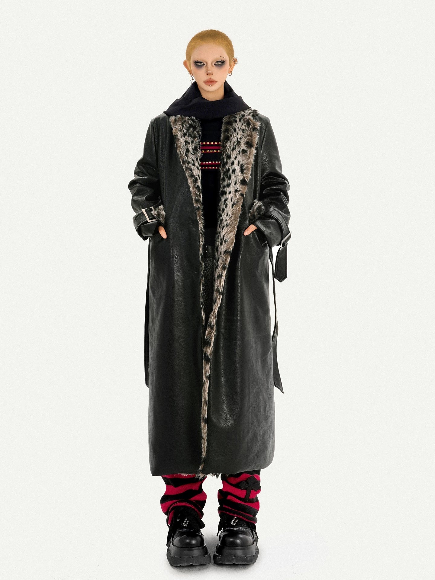 Leopard Print Fake Fur Collar Oversize Coat