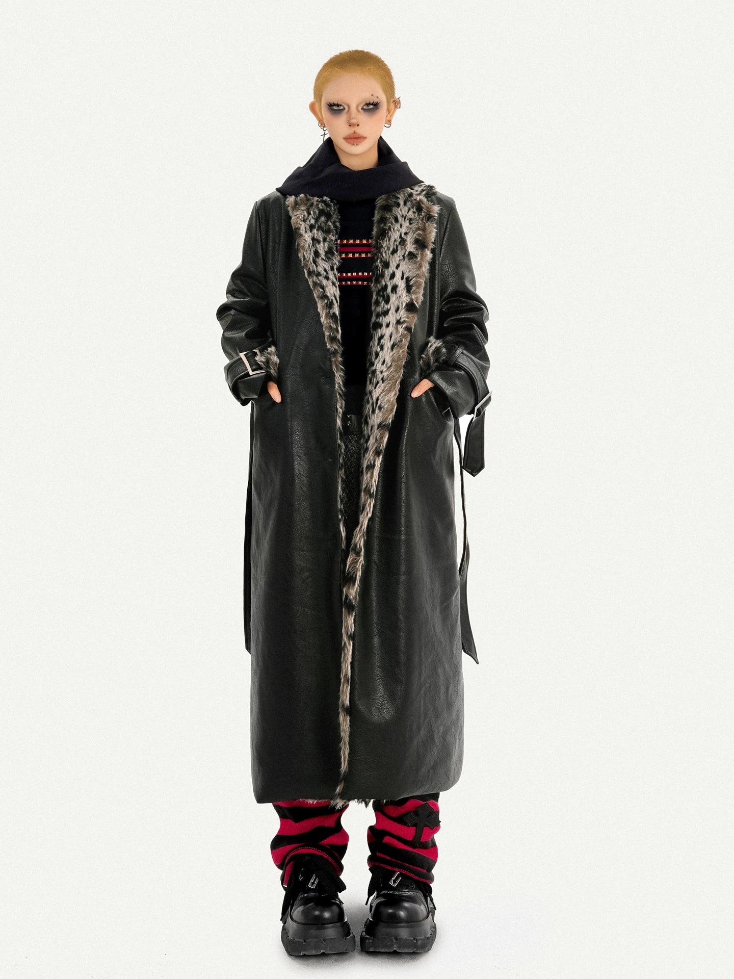 Leopard Print Fake Fur Collar Oversize Coat