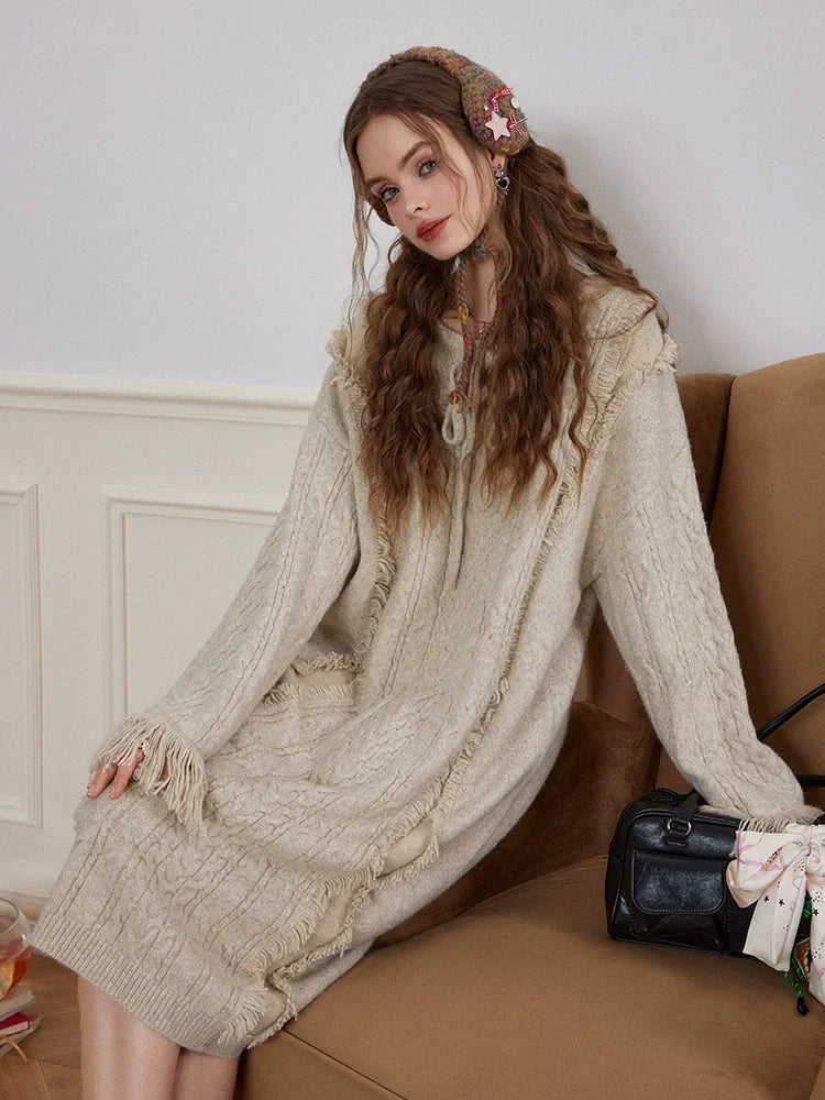Robe longue ample en maille torsadée texturée