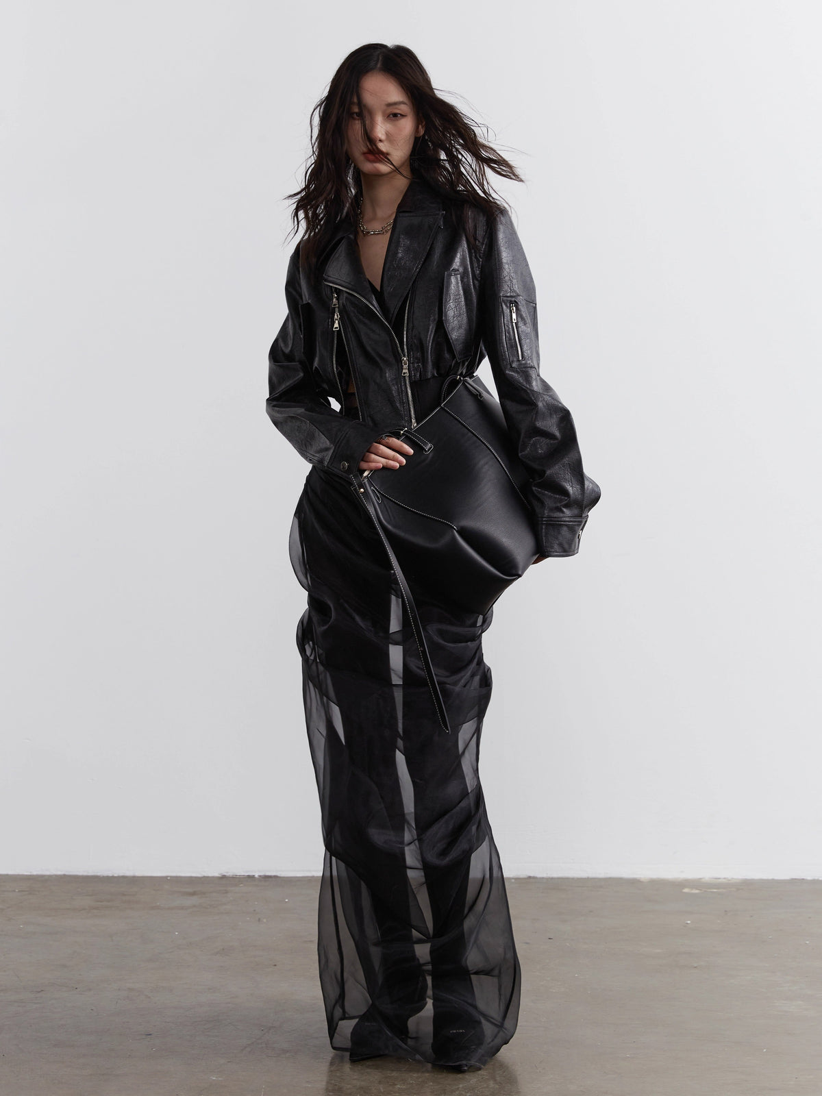 Zipper Decoration PU Leather Short Jacket