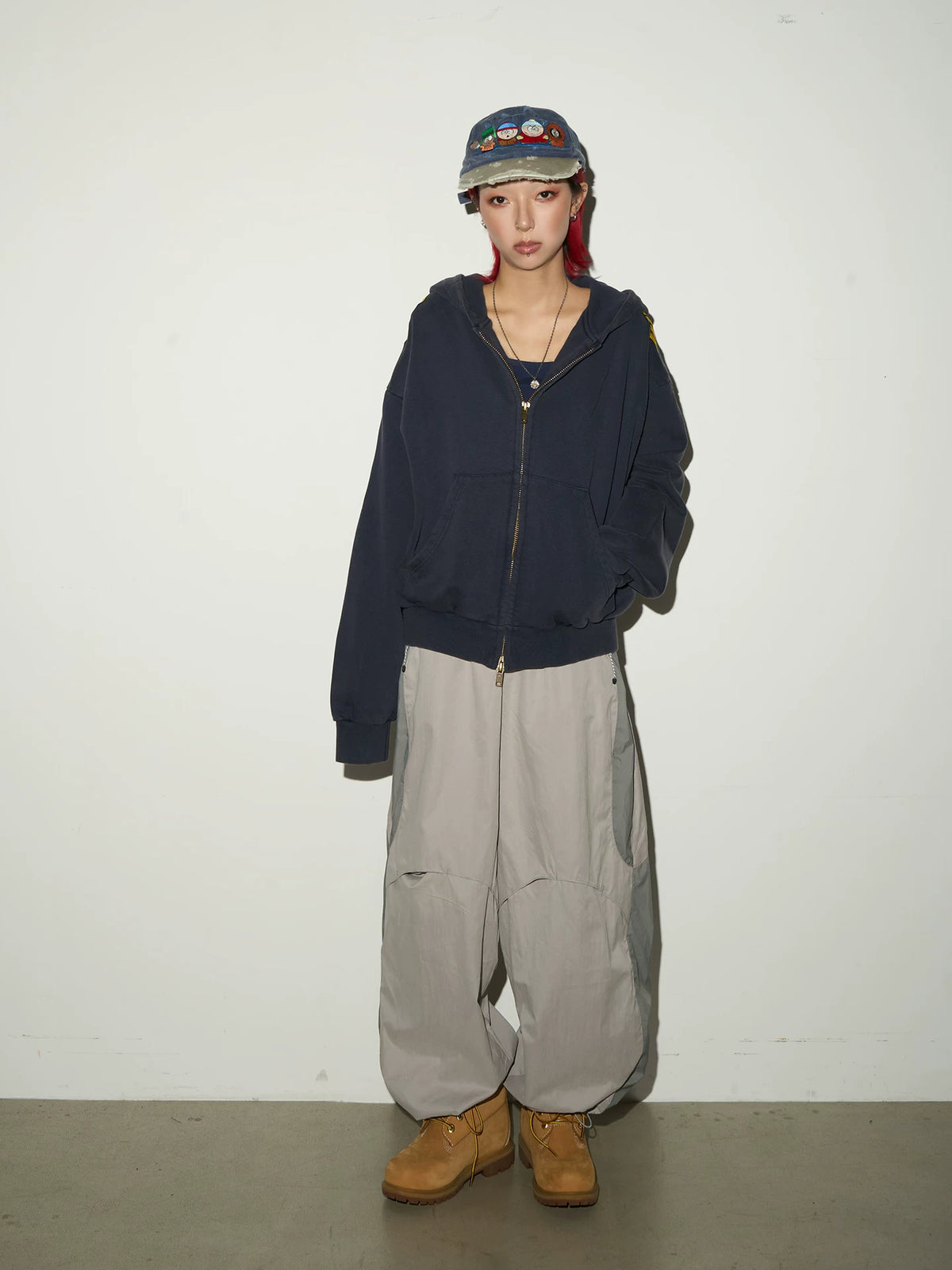 Oversize Nylon Hooded Jacket & Panel Wide Leg Pants Setup