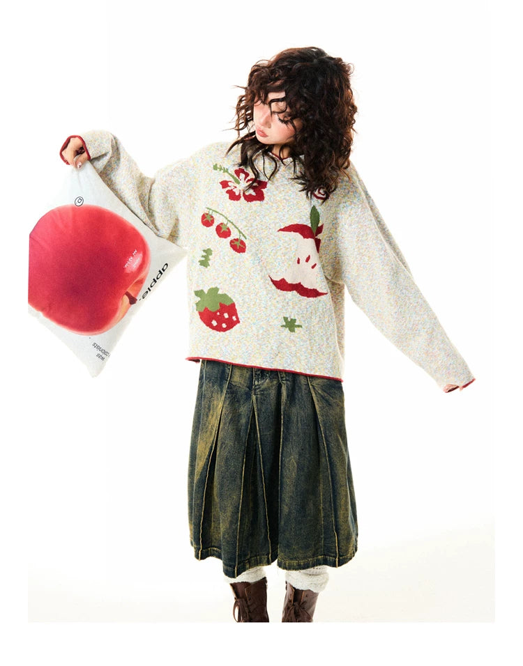 Fruit Pattern Knit Oversize Hoodie
