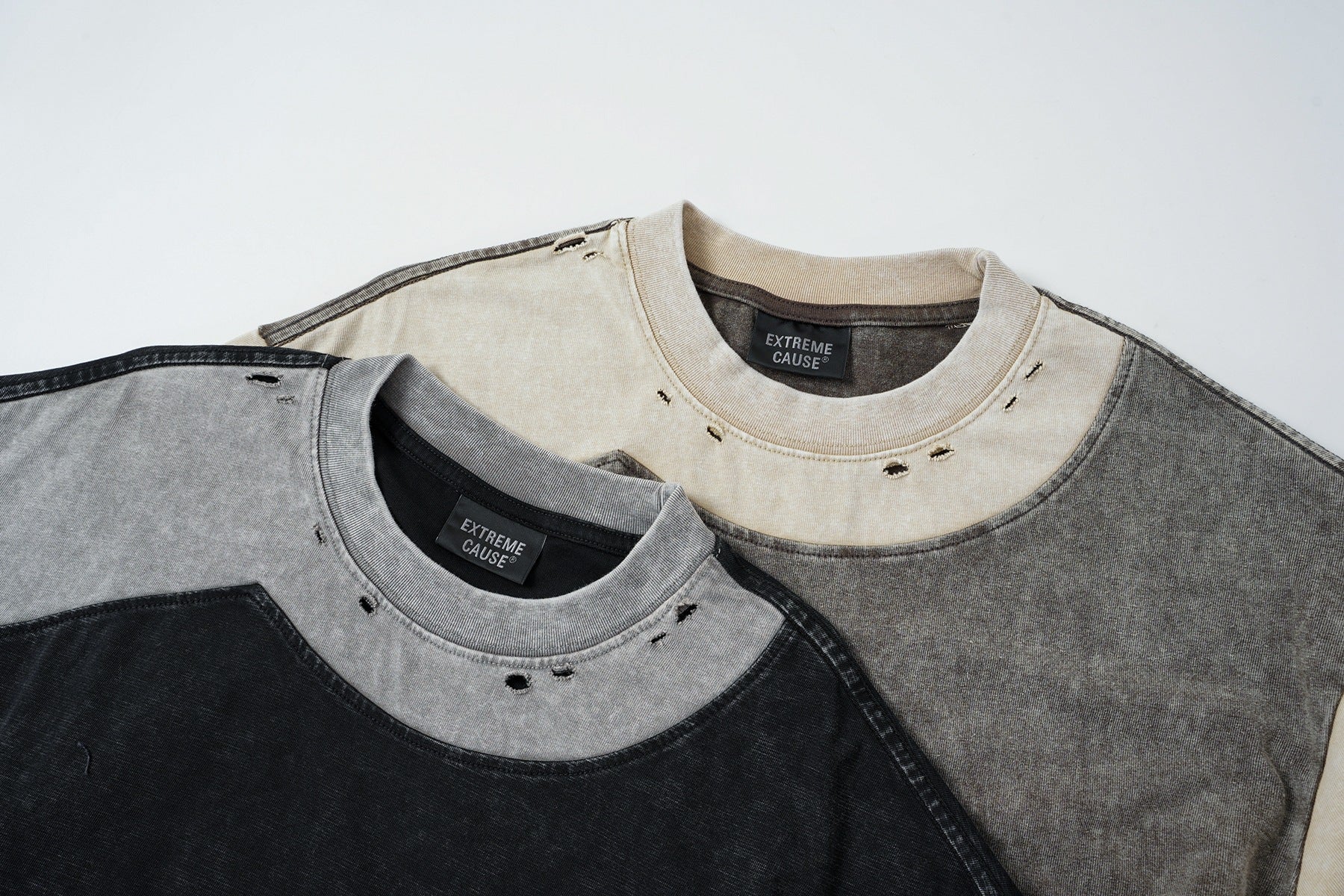 Washed Damage Patchwork Short Sleeve T-Shirt
